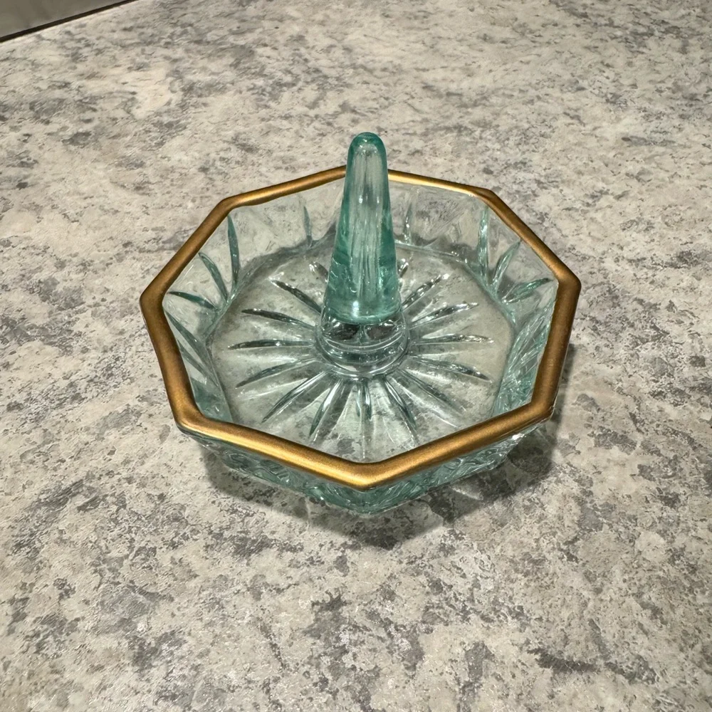 Teal/Gold Glass Retro Glam Ring Jewelry Trinket Holder
